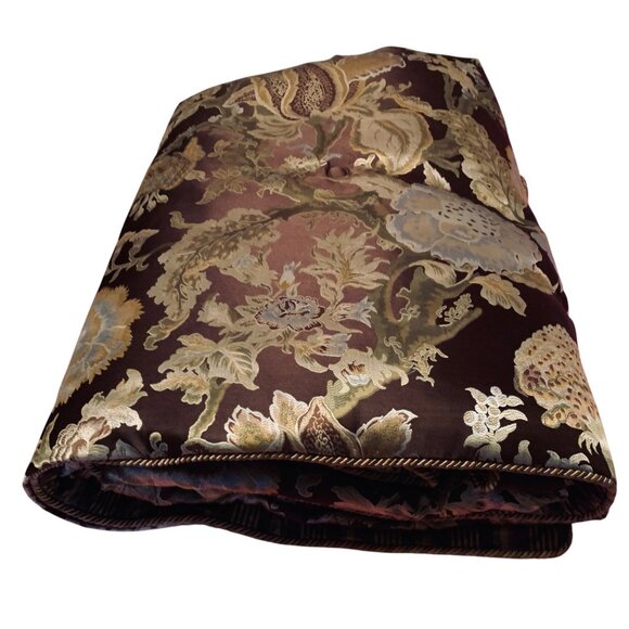 VTG Austin Horn Jacquard KING Comforter Brown Gold Stripe Piping Luxury Made USA - Picture 3 of 13